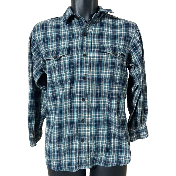 Red Head Mens Flannel Shirt Size Medium Button Down Blue Plaid Top Long Sleeve - Picture 1 of 11